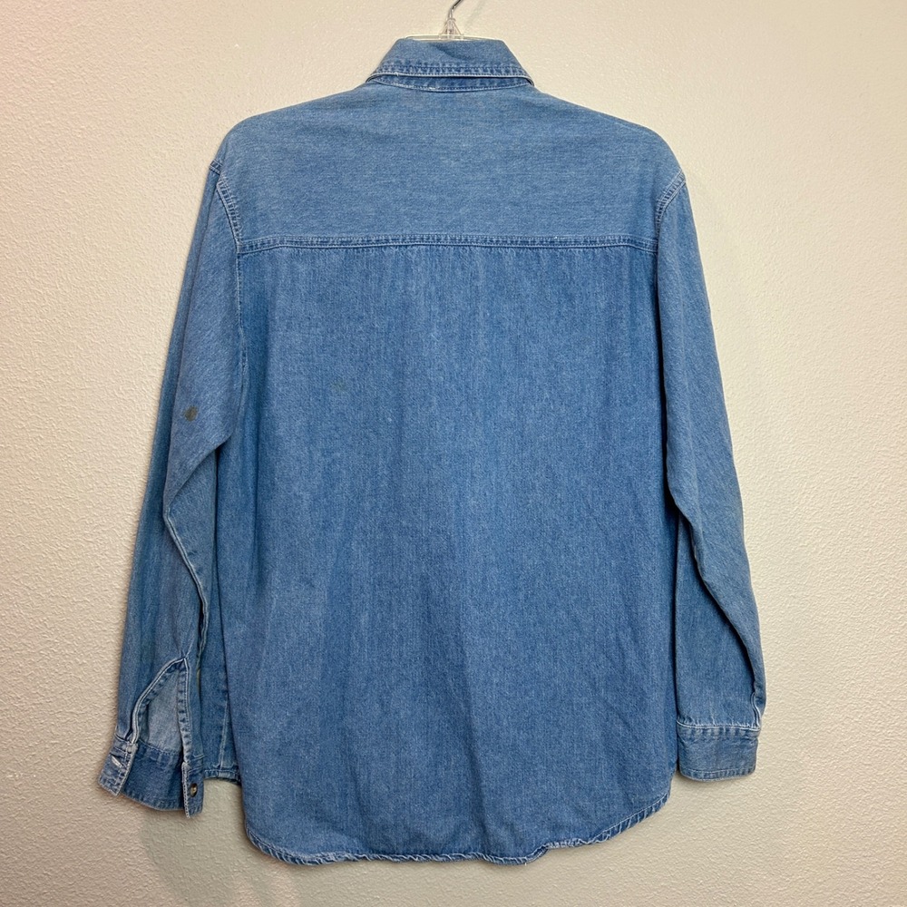 Bobbie Brooks Denim Shirt Women Small Blue Embroidered Christmas Winter Village - Picture 2 of 12